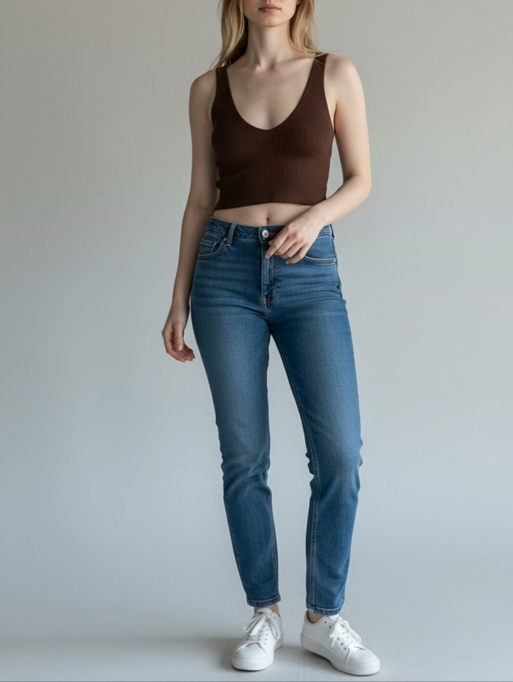 NWT Naked Wardrobe Brown V-Neck Cropped Tank Womens XS Brown Boho Retro 90s Y2K